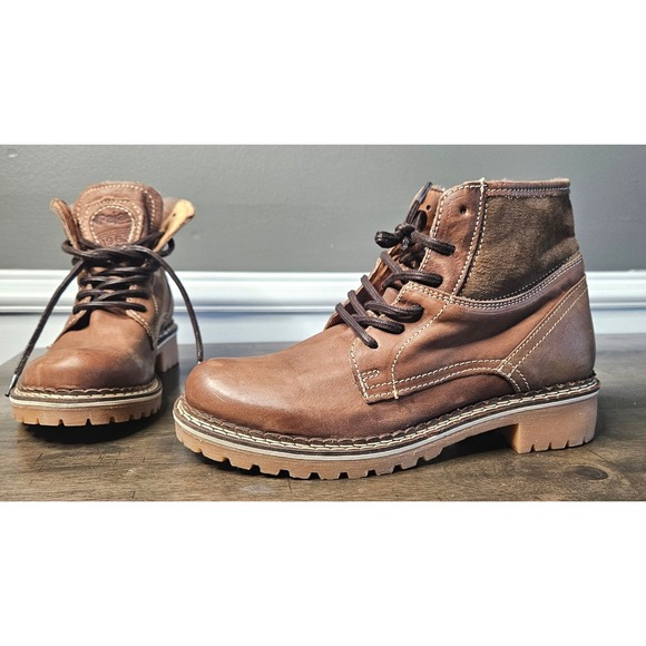 Shoes - Pajar Women's Brown Faux Fur Leather Waterproof Lug Sole Canada Combat 6.5